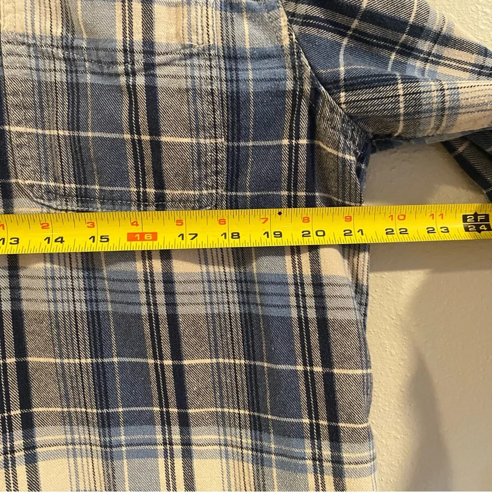 Weatherproof Vintage Men's Blue & White Plaid Flannel Shirt Large Long Sleeve